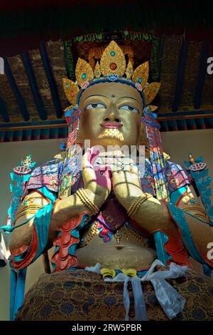 Statua del Buddha Maitreya nel Namgyal Tsemo Gompa, Leh, Ladakh, India Foto Stock