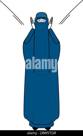 Donna musulmana in burqa che chiama con la mano sulla bocca, Vector Illustration Illustrazione Vettoriale