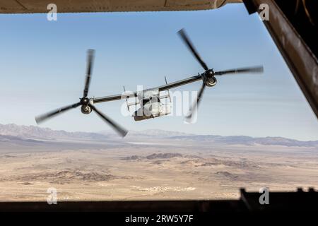 Uno U.S. Marines Corps MV-22B Osprey vola sopra Twentynine Palms, California, 7 settembre 2023. Foto del corpo dei Marines degli Stati Uniti di Lance Cpl. Jennifer Sanchez Foto Stock