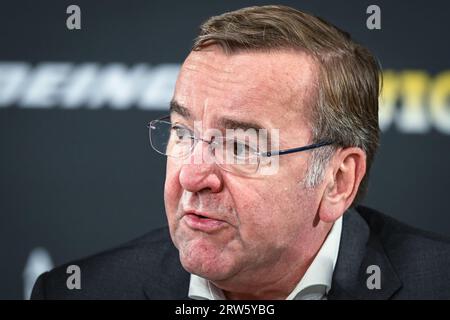 Düsseldorf, Germania. 16 settembre 2023. Boris Pistorius, SPD, ministro federale della difesa della Germania e membro del governo tedesco, parla alla conferenza stampa di chiusura di Invictus Games. Crediti: Imageplotter/Alamy Live News Foto Stock