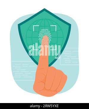 Illustrazione del concetto di scansione biometrica delle impronte digitali per la sicurezza informatica Illustrazione Vettoriale