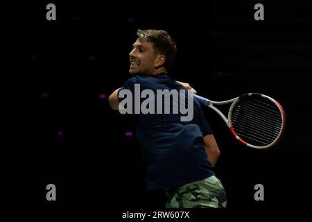 Manchester, Regno Unito. 17 settembre 2023. Cameron Norrie (GBR) durante il riscaldamento prima della partita di Coppa Davis Gran Bretagna contro Francia alla Manchester AO Arena, Manchester, Regno Unito, 17 settembre 2023 (foto di Conor Molloy/News Images) a Manchester, Regno Unito il 17 settembre 2023. (Foto di Conor Molloy/News Images/Sipa USA) credito: SIPA USA/Alamy Live News Foto Stock