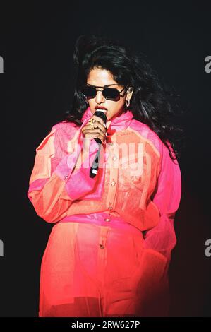 MESSICO, CITTÀ DEL MESSICO, AXE CEREMONIA 2023: Il rapper britannico, produttore discografico e cantante M.I.A. (vero nome Mathangi 'Maya' Arulpragasam) si esibisce dal vivo sul palco del festival culturale/musicale CEREMONIA 2023. Foto Stock