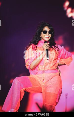 MESSICO, CITTÀ DEL MESSICO, AXE CEREMONIA 2023: Il rapper britannico, produttore discografico e cantante M.I.A. (vero nome Mathangi 'Maya' Arulpragasam) si esibisce dal vivo sul palco del festival culturale/musicale CEREMONIA 2023. Foto Stock