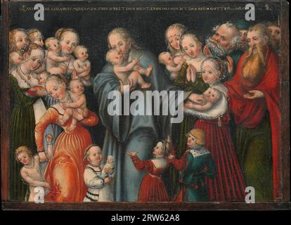 Cristo benedice i bambini, pittura ad olio dell'artista tedesco Lucas Cranach il giovane e Workshop, ca. 1545-50 Foto Stock
