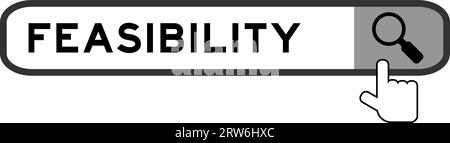 Banner di ricerca in parole fattibilità con icona di lente di ingrandimento a mano su sfondo bianco Illustrazione Vettoriale