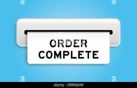 Banner coupon bianco con ordine di parole completo dalla macchina su sfondo blu Illustrazione Vettoriale