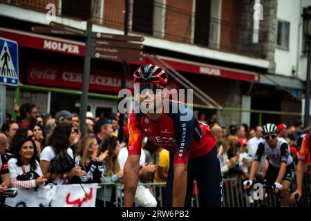 Filippo Ganna (Granatieri Ineos) visto al termine della 20a tappa della corsa di ciclismo spagnola la Vuelta. Foto Stock