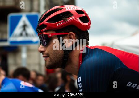 Guadarrama, Spagna. 16 settembre 2023. Filippo Ganna (Granatieri Ineos) visto al termine della 20a tappa della corsa di ciclismo spagnola la Vuelta. (Foto di Alberto Gardin/SOPA Images/Sipa USA) credito: SIPA USA/Alamy Live News Foto Stock