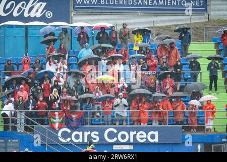 17 settembre 2023; Coliseum Alfonso Pérez, Getafe, Spagna, spagnolo la Liga calcio, Getafe contro Osasuna; tifosi fuori casa Osasuna Foto Stock