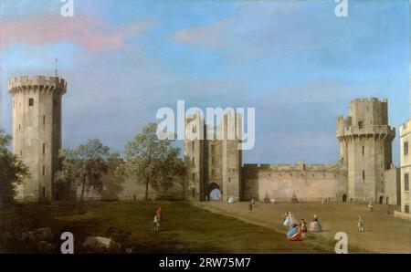 Castello di Warwick, fronte est dal cortile Canaletto (Canale Giovanni Antonio) (1697-1768) Foto Stock