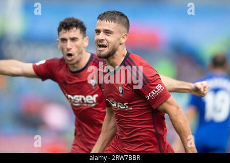 Getafe, Spagna. 17 settembre 2023; Coliseum Alfonso Pérez, Getafe, Spagna, spagnolo la Liga calcio, Getafe contro Osasuna;Spagna la Liga partita di calcio Getafe contro Osasuna 900/Cordon Press Credit: CORDONE PRESS/Alamy Live News Foto Stock