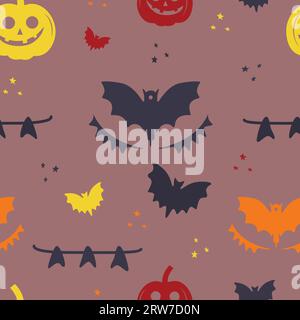 Valorizza la tua atmosfera di Halloween con un motivo a pipipistrello e zucca. Perfetto per progetti spettrali e festivi. Illustrazione Vettoriale