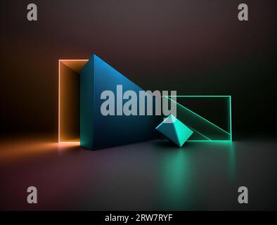 Concetto di sfondo neon ambiente di rendering 3D con sfondo grunge chiaro al neon. Foto di alta qualità Foto Stock