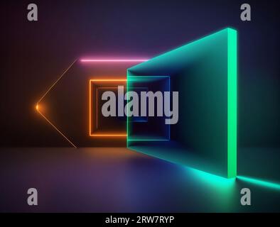 Concetto di sfondo neon ambiente di rendering 3D con sfondo grunge chiaro al neon. Foto di alta qualità Foto Stock