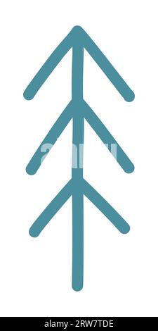 Semplice albero di Natale o sagoma in pino, illustrazione vettoriale stile doodle Illustrazione Vettoriale