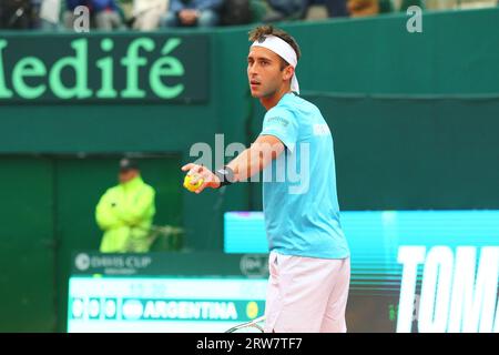 Buenos Aires, Argentina. 17 settembre 2023. Tomas Echeverry dell'Argentina durante la quarta partita di Coppa Davis al Buenos Aires Lawn Tennis Club (credito: Néstor J. Beremblum/Alamy Live News) Foto Stock