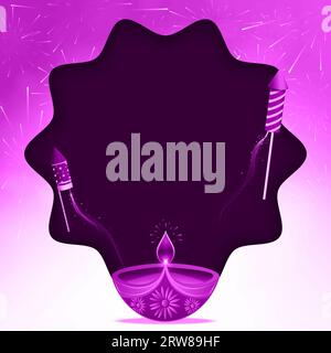 Illustrazione vettoriale dello sfondo del festival Happy Diwali con diya e petardi Illustrazione Vettoriale