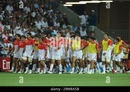 Bella, Francia. 17 settembre 2023. Giocatori giapponesi durante la partita di Coppa del mondo di rugby 2023 Pool D tra Inghilterra e Giappone allo Stade de Nice di Nizza, in Francia, il 17 settembre 2023. Crediti: Aki NagaoAFLO/Alamy Live News crediti: Aflo Co.. Ltd./Alamy Live News Foto Stock