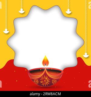 Happy Diwali festival di luci di sfondo con diya. Illustrazione vettoriale. Illustrazione Vettoriale