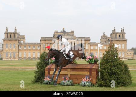 Harry Meade cavalcando et Hop du Matz nel CCI-L 4* durante le prove ippiche internazionali del Blenheim Palace a Blenheim Palace, Woodstock, Oxfordshire sabato 16 settembre 2023. (Foto: Jon Bromley | mi News) crediti: MI News & Sport /Alamy Live News Foto Stock