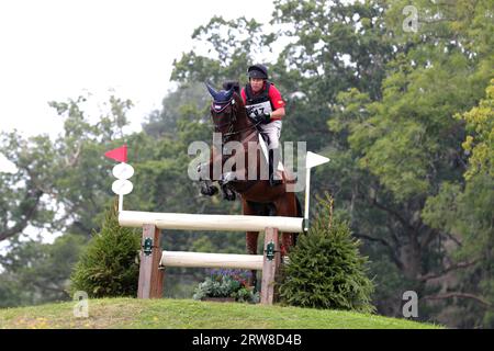 Andrew Heffernan in sella a Hasrthill Phantom nel CCI-L 4* durante il Blenheim Palace International Horse Trials al Blenheim Palace, Woodstock, Oxfordshire sabato 16 settembre 2023. (Foto: Jon Bromley | mi News) crediti: MI News & Sport /Alamy Live News Foto Stock