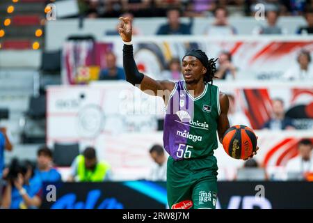 Murcia regione di Murcia Spagna 17 settembre 2023. KENDRICK PERRY Montenegro giocatore di Unicaja Baloncesto Malaga, UNICAJA Bsket Malaga vs Real Madrid Super Copa Basket Endesa Final Match Sports Palace Murcia 17 settembre 2023 crediti: Pascu Méndez/Alamy Live News Foto Stock