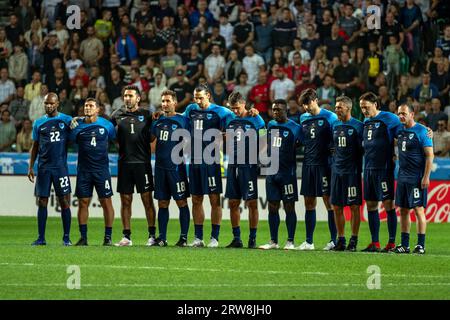 Lubiana, Slovenia. 15 settembre 2023. La squadra blu di stelle del calcio si vede durante la partita di calcio di beneficenza Football Stars for Flood Victims in Slovenia. Le star del calcio si sono riunite allo Stadio Stozice per una partita di calcio di beneficenza per le vittime delle inondazioni in Slovenia. Le stelle erano divise in due squadre: Blu e rossa. Il punteggio finale è stato di 1:1 e dopo di che sono andati in rigore. La squadra blu ha vinto con un punteggio di 4:3. Il gioco ha raccolto circa 3, 5 milioni di euro per le vittime delle inondazioni. (Foto di Andrej Tarfila/SOPA Images/Sipa USA) credito: SIPA USA/Alamy Live News Foto Stock