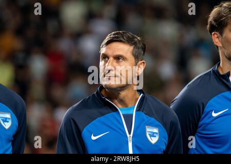 Lubiana, Slovenia. 15 settembre 2023. Javier Zanetti viene visto durante la partita di calcio di beneficenza Football Stars for Flood Victims in Slovenia. Le star del calcio si sono riunite allo Stadio Stozice per una partita di calcio di beneficenza per le vittime delle inondazioni in Slovenia. Le stelle erano divise in due squadre: Blu e rossa. Il punteggio finale è stato di 1:1 e dopo di che sono andati in rigore. La squadra blu ha vinto con un punteggio di 4:3. Il gioco ha raccolto circa 3, 5 milioni di euro per le vittime delle inondazioni. (Foto di Andrej Tarfila/SOPA Images/Sipa USA) credito: SIPA USA/Alamy Live News Foto Stock