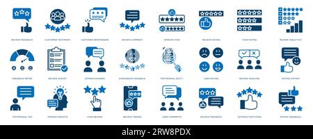 Raccolta icone revisione cliente. Valutazione, testimonianze, risposta rapida, soddisfazione, feedback, testimonianze, icone di linea sottile per i clienti Illustrazione Vettoriale