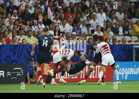 Bella, Francia. 17 settembre 2023. Il giapponese Kotaro Matsushima durante la partita di Coppa del mondo di rugby 2023 Pool D tra Inghilterra e Giappone allo Stade de Nice di Nizza, in Francia, il 17 settembre 2023. Crediti: Aki Nagao/AFLO/Alamy Live News crediti: Aflo Co. Ltd./Alamy Live News Foto Stock