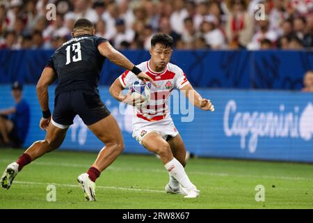 Bella, Francia. 17 settembre 2023. Tomoki Osada giapponese durante la partita di Coppa del mondo di rugby 2023 Pool D tra Inghilterra e Giappone allo Stade de Nice di Nizza, in Francia, il 17 settembre 2023. Crediti: Yuka Shiga/AFLO/Alamy Live News crediti: Aflo Co. Ltd./Alamy Live News Foto Stock