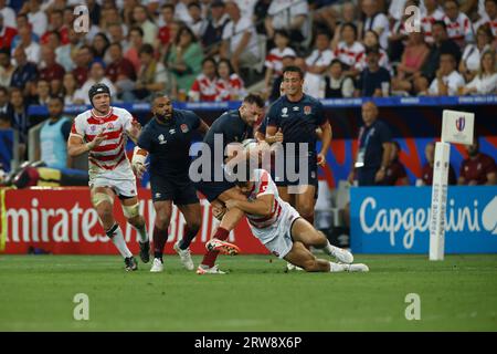 Bella, Francia. 17 settembre 2023. Dylan Riley giapponese durante la partita di Coppa del mondo di rugby 2023 Pool D tra Inghilterra e Giappone allo Stade de Nice di Nizza, in Francia, il 17 settembre 2023. Crediti: Aki Nagao/AFLO/Alamy Live News crediti: Aflo Co. Ltd./Alamy Live News Foto Stock