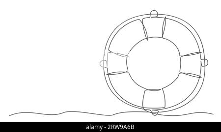 Lifebuoy disegno di una linea isolato su sfondo bianco Illustrazione Vettoriale