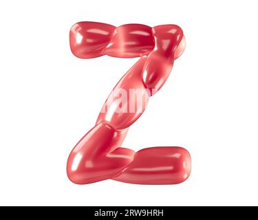 Lettere fatte di palloncini bizzarri. illustrazione 3d dell'alfabeto rosso isolato su sfondo bianco Foto Stock