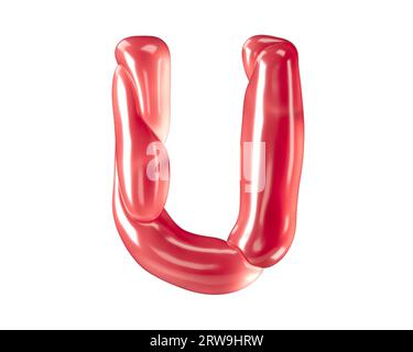 Lettere fatte di palloncini bizzarri. illustrazione 3d dell'alfabeto rosso isolato su sfondo bianco Foto Stock