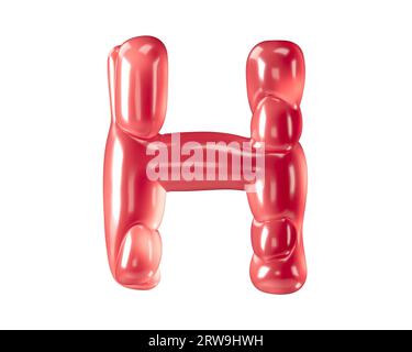 Lettere fatte di palloncini bizzarri. illustrazione 3d dell'alfabeto rosso isolato su sfondo bianco Foto Stock