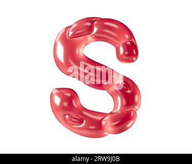 Lettere fatte di palloncini bizzarri. illustrazione 3d dell'alfabeto rosso isolato su sfondo bianco Foto Stock