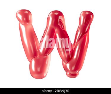 Lettere fatte di palloncini bizzarri. illustrazione 3d dell'alfabeto rosso isolato su sfondo bianco Foto Stock
