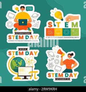 STEM Science, Technology, Engineering, Mathematics Education poster verticale illustrazione Cartoon piatto sfondo Illustrazione Vettoriale