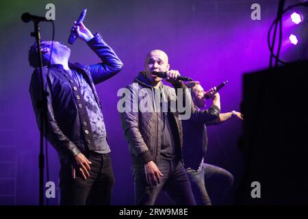 Cinque si esibiscono sul palco insieme come quattro - focus su Sean Conlon 2014 Foto Stock