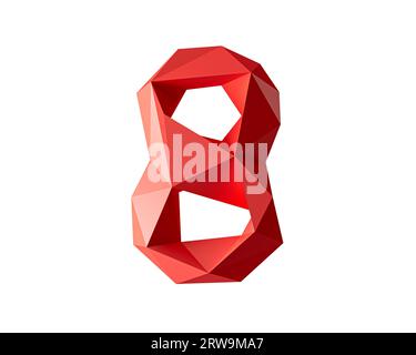 Cifra realizzata in materiale rosso polietilene basso. illustrazione 3d di un semplice numero poligonale isolato su sfondo bianco Foto Stock