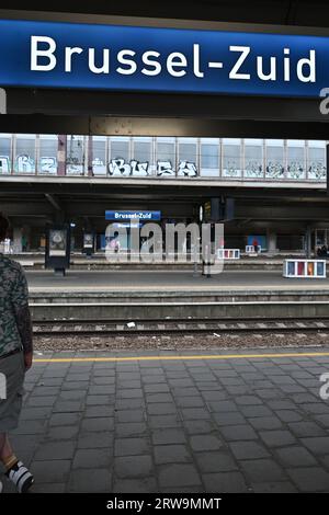 Bruxelles, Belgio. 16 settembre 2023. Immagine della stazione sud di Bruxelles, Bruxelles Midi, Bruxelles Zuid Station sabato 16 settembre 2023 a Bruxelles, Belgio . Credito: Sportpix/Alamy Live News Foto Stock