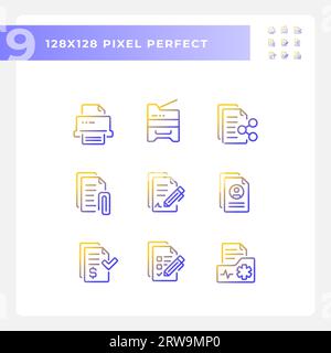 Icone del documento gradiente perfetto pixel 2D. Illustrazione Vettoriale