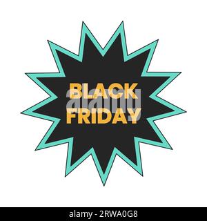 Adesivo di marketing per cartoni animati lineari 2D Black friday Sunburst Illustrazione Vettoriale