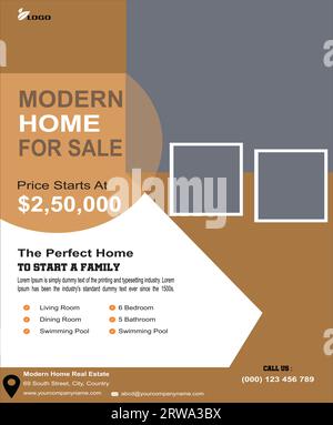 Modello volantino per la promozione di affari immobiliari casa moderna in vendita Illustrazione Vettoriale