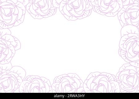 Cornice botanica di rose di lusso su sfondo bianco vettoriale. Elegante carta da parati con rose e fiori disegnati a mano. Design carino e femminile con struttura in fiore Illustrazione Vettoriale