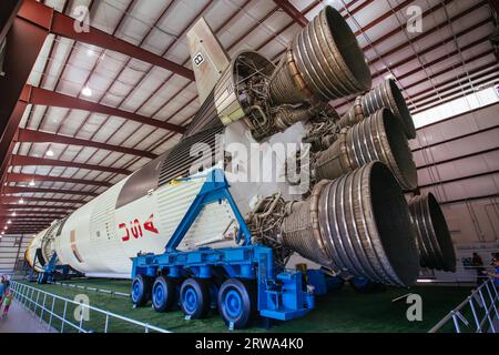 Houston, USA, 26 gennaio 2013: Razzo Saturn V in mostra allo Houston Space Center in Texas, USA Foto Stock