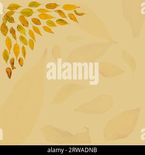 Foglie su sfondo testurizzato. Sfondo autunnale con spazio per il testo. Foto Stock