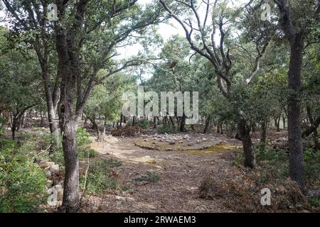 Esporles, Spagna - 11 giugno 2023: Edifici agricoli in pietra sul sentiero GR221 nelle montagne Tramuntana di Maiorca Foto Stock